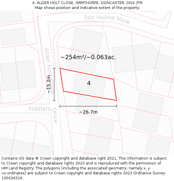 4, ALDER HOLT CLOSE, ARMTHORPE, DONCASTER, DN3 3TR: Plot and title map