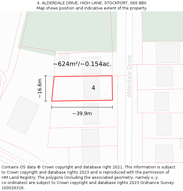 4, ALDERDALE DRIVE, HIGH LANE, STOCKPORT, SK6 8BX: Plot and title map