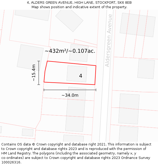 4, ALDERS GREEN AVENUE, HIGH LANE, STOCKPORT, SK6 8EB: Plot and title map