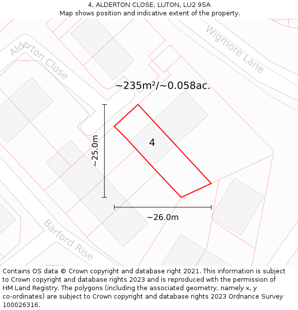 4, ALDERTON CLOSE, LUTON, LU2 9SA: Plot and title map