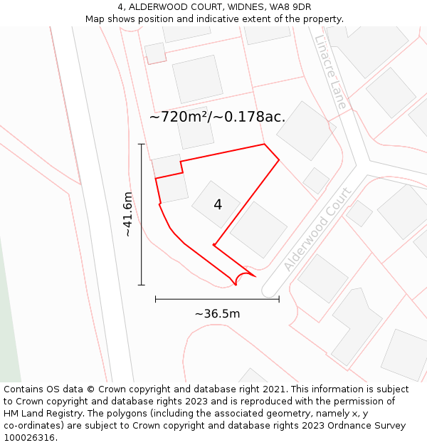 4, ALDERWOOD COURT, WIDNES, WA8 9DR: Plot and title map