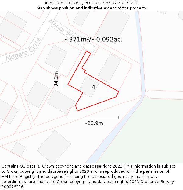 4, ALDGATE CLOSE, POTTON, SANDY, SG19 2RU: Plot and title map