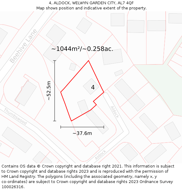 4, ALDOCK, WELWYN GARDEN CITY, AL7 4QF: Plot and title map