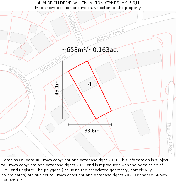 4, ALDRICH DRIVE, WILLEN, MILTON KEYNES, MK15 9JH: Plot and title map