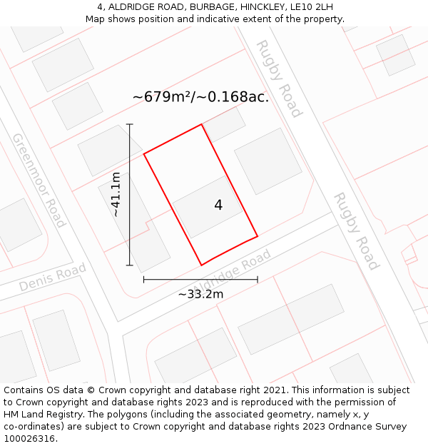 4, ALDRIDGE ROAD, BURBAGE, HINCKLEY, LE10 2LH: Plot and title map