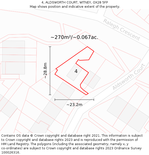 4, ALDSWORTH COURT, WITNEY, OX28 5FP: Plot and title map