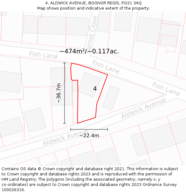 4, ALDWICK AVENUE, BOGNOR REGIS, PO21 3AQ: Plot and title map