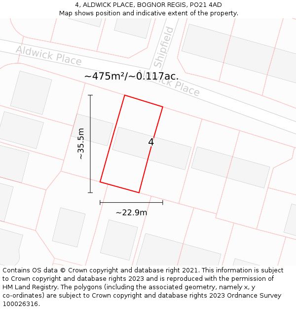 4, ALDWICK PLACE, BOGNOR REGIS, PO21 4AD: Plot and title map