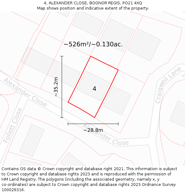 4, ALEXANDER CLOSE, BOGNOR REGIS, PO21 4XQ: Plot and title map