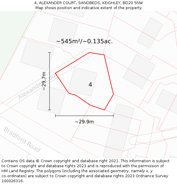 4, ALEXANDER COURT, SANDBEDS, KEIGHLEY, BD20 5NW: Plot and title map