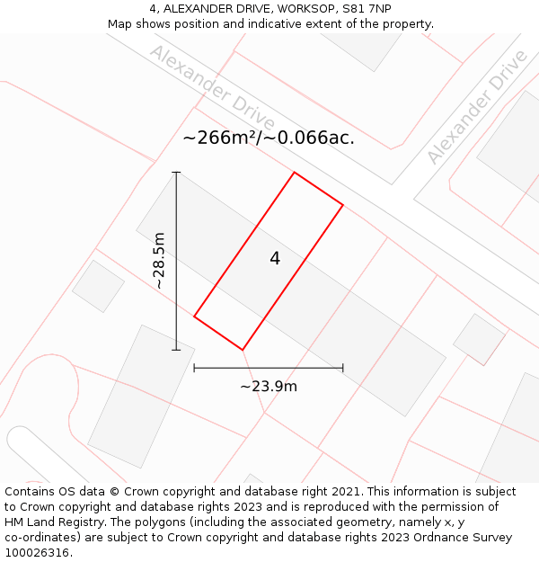 4, ALEXANDER DRIVE, WORKSOP, S81 7NP: Plot and title map