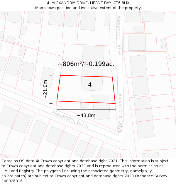 4, ALEXANDRIA DRIVE, HERNE BAY, CT6 8HX: Plot and title map