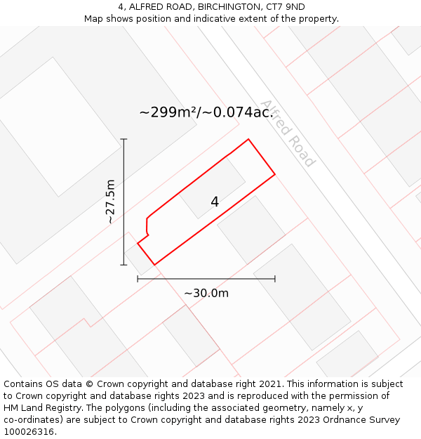 4, ALFRED ROAD, BIRCHINGTON, CT7 9ND: Plot and title map