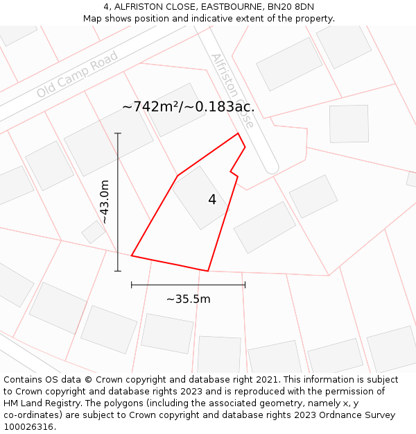 4, ALFRISTON CLOSE, EASTBOURNE, BN20 8DN: Plot and title map