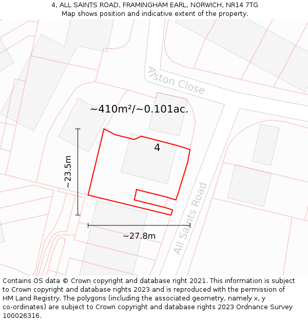 4, ALL SAINTS ROAD, FRAMINGHAM EARL, NORWICH, NR14 7TG: Plot and title map