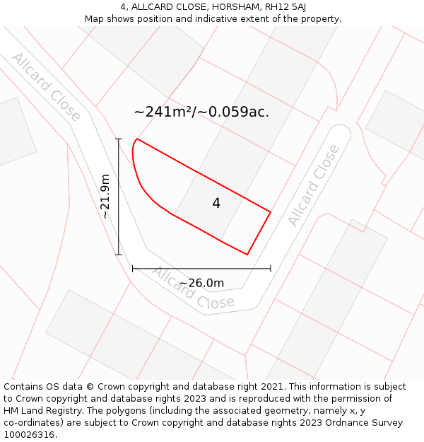 4, ALLCARD CLOSE, HORSHAM, RH12 5AJ: Plot and title map