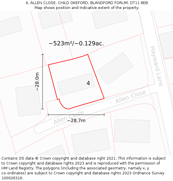 4, ALLEN CLOSE, CHILD OKEFORD, BLANDFORD FORUM, DT11 8EB: Plot and title map