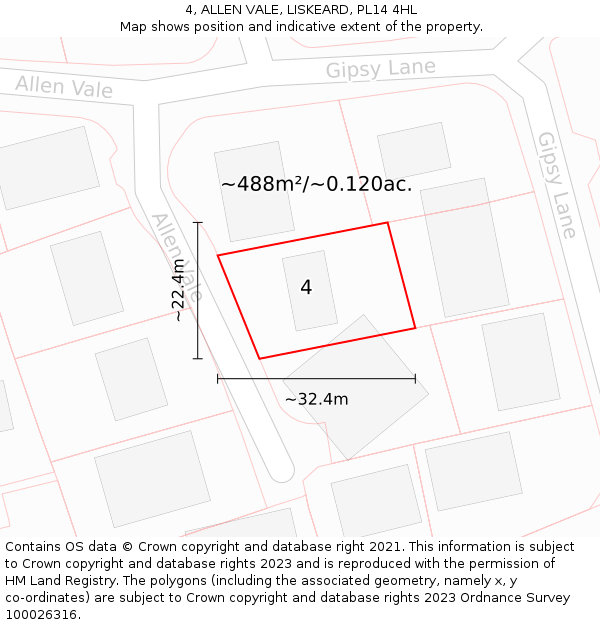 4, ALLEN VALE, LISKEARD, PL14 4HL: Plot and title map