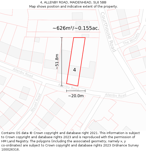 4, ALLENBY ROAD, MAIDENHEAD, SL6 5BB: Plot and title map