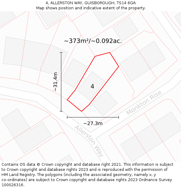 4, ALLERSTON WAY, GUISBOROUGH, TS14 6GA: Plot and title map