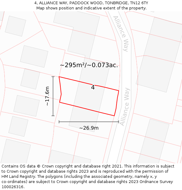 4, ALLIANCE WAY, PADDOCK WOOD, TONBRIDGE, TN12 6TY: Plot and title map