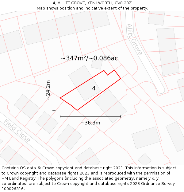 4, ALLITT GROVE, KENILWORTH, CV8 2RZ: Plot and title map