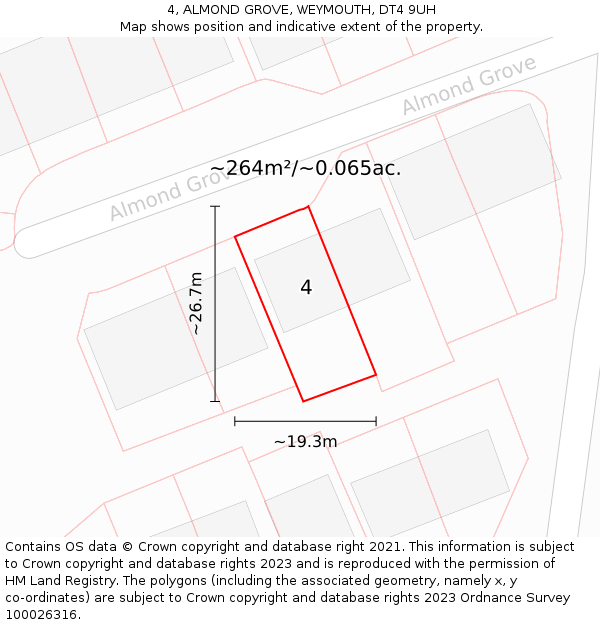 4, ALMOND GROVE, WEYMOUTH, DT4 9UH: Plot and title map