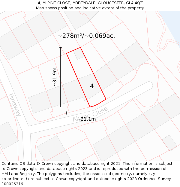 4, ALPINE CLOSE, ABBEYDALE, GLOUCESTER, GL4 4QZ: Plot and title map