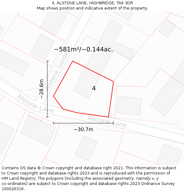 4, ALSTONE LANE, HIGHBRIDGE, TA9 3DR: Plot and title map