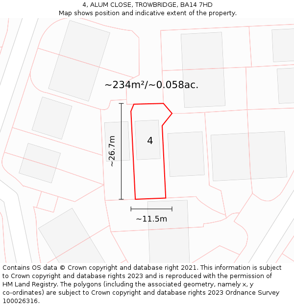 4, ALUM CLOSE, TROWBRIDGE, BA14 7HD: Plot and title map