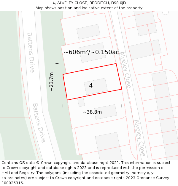 4, ALVELEY CLOSE, REDDITCH, B98 0JD: Plot and title map