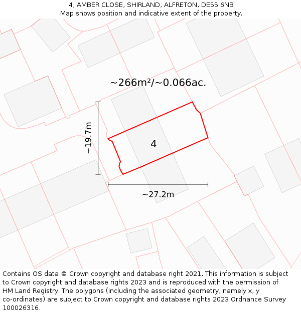 4, AMBER CLOSE, SHIRLAND, ALFRETON, DE55 6NB: Plot and title map