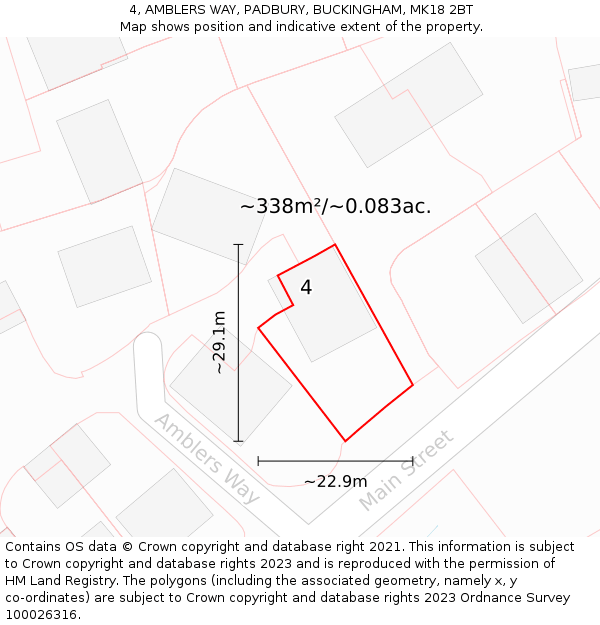 4, AMBLERS WAY, PADBURY, BUCKINGHAM, MK18 2BT: Plot and title map