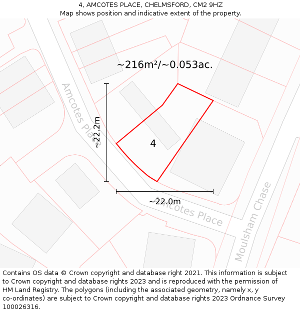 4, AMCOTES PLACE, CHELMSFORD, CM2 9HZ: Plot and title map