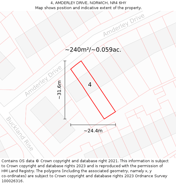 4, AMDERLEY DRIVE, NORWICH, NR4 6HY: Plot and title map