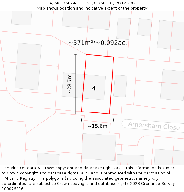 4, AMERSHAM CLOSE, GOSPORT, PO12 2RU: Plot and title map