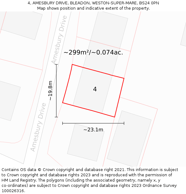 4, AMESBURY DRIVE, BLEADON, WESTON-SUPER-MARE, BS24 0PN: Plot and title map