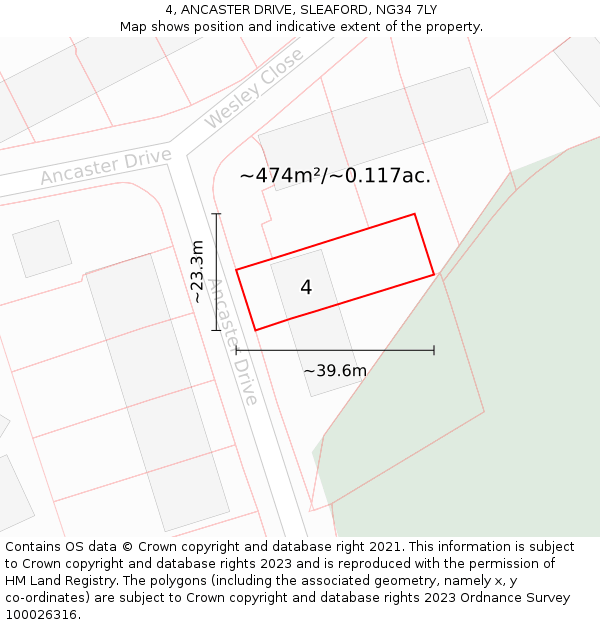 4, ANCASTER DRIVE, SLEAFORD, NG34 7LY: Plot and title map