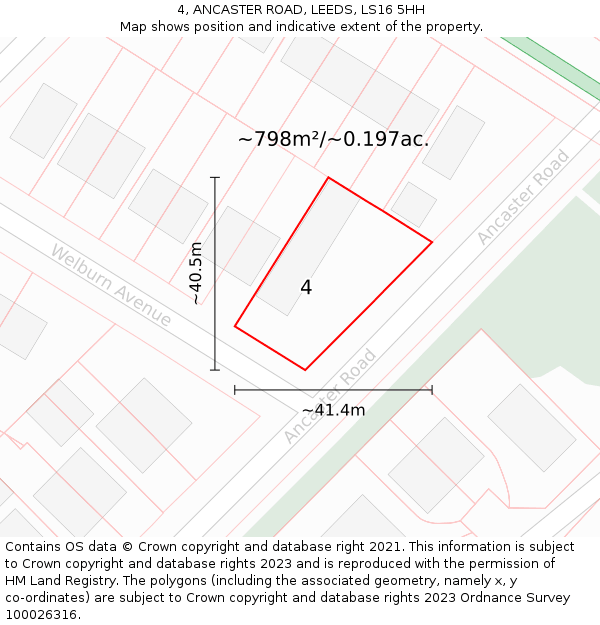 4, ANCASTER ROAD, LEEDS, LS16 5HH: Plot and title map