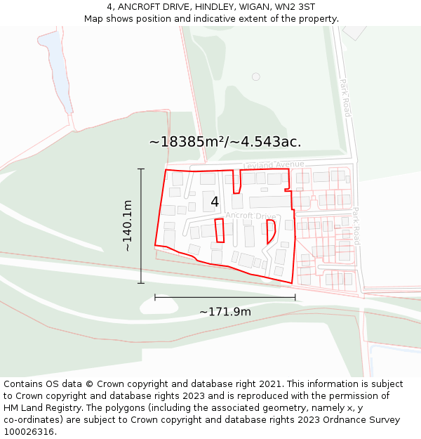 4, ANCROFT DRIVE, HINDLEY, WIGAN, WN2 3ST: Plot and title map