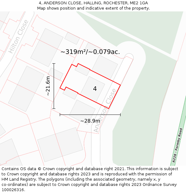 4, ANDERSON CLOSE, HALLING, ROCHESTER, ME2 1GA: Plot and title map