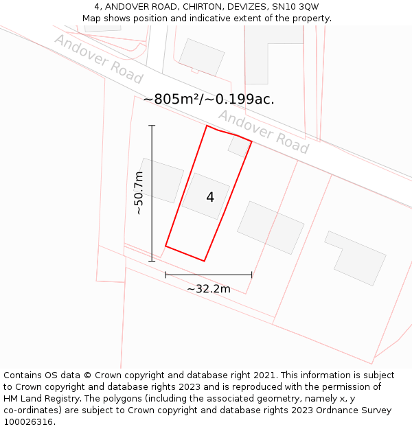 4, ANDOVER ROAD, CHIRTON, DEVIZES, SN10 3QW: Plot and title map