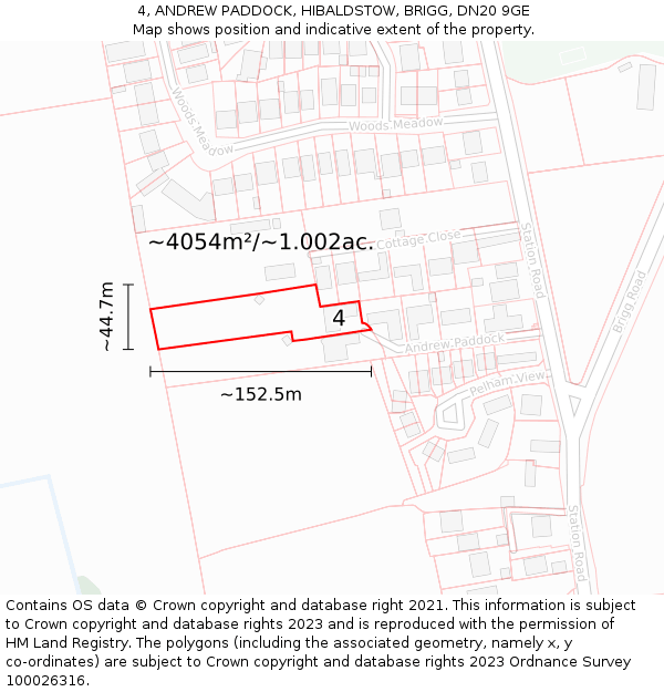 4, ANDREW PADDOCK, HIBALDSTOW, BRIGG, DN20 9GE: Plot and title map