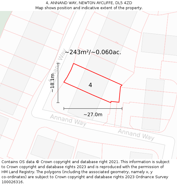 4, ANNAND WAY, NEWTON AYCLIFFE, DL5 4ZD: Plot and title map