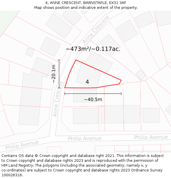 4, ANNE CRESCENT, BARNSTAPLE, EX31 3AF: Plot and title map