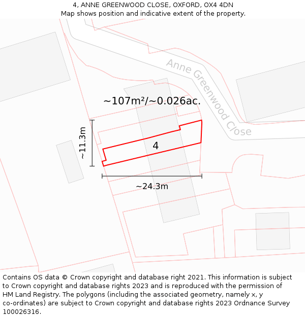 4, ANNE GREENWOOD CLOSE, OXFORD, OX4 4DN: Plot and title map