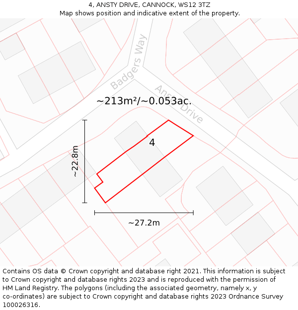 4, ANSTY DRIVE, CANNOCK, WS12 3TZ: Plot and title map