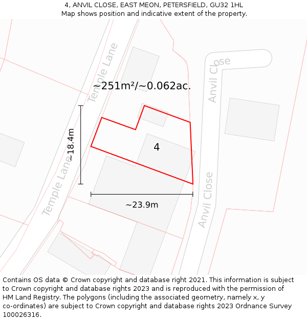 4, ANVIL CLOSE, EAST MEON, PETERSFIELD, GU32 1HL: Plot and title map