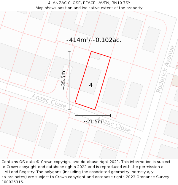 4, ANZAC CLOSE, PEACEHAVEN, BN10 7SY: Plot and title map