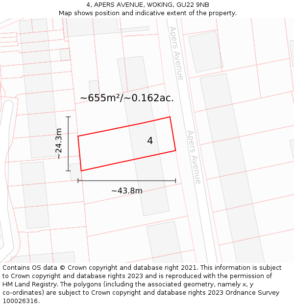4, APERS AVENUE, WOKING, GU22 9NB: Plot and title map